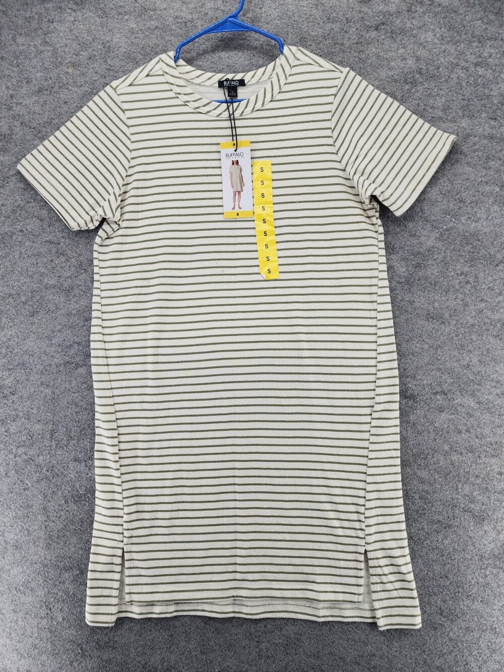 Buffalo David Bitton Dress Womens Small Short Sleeve Cream Green Striped